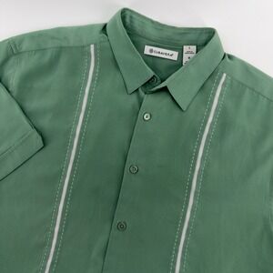 Cubavera Mens Large Sage Green Guayabera Style Short Sleeve Button Down Shirt